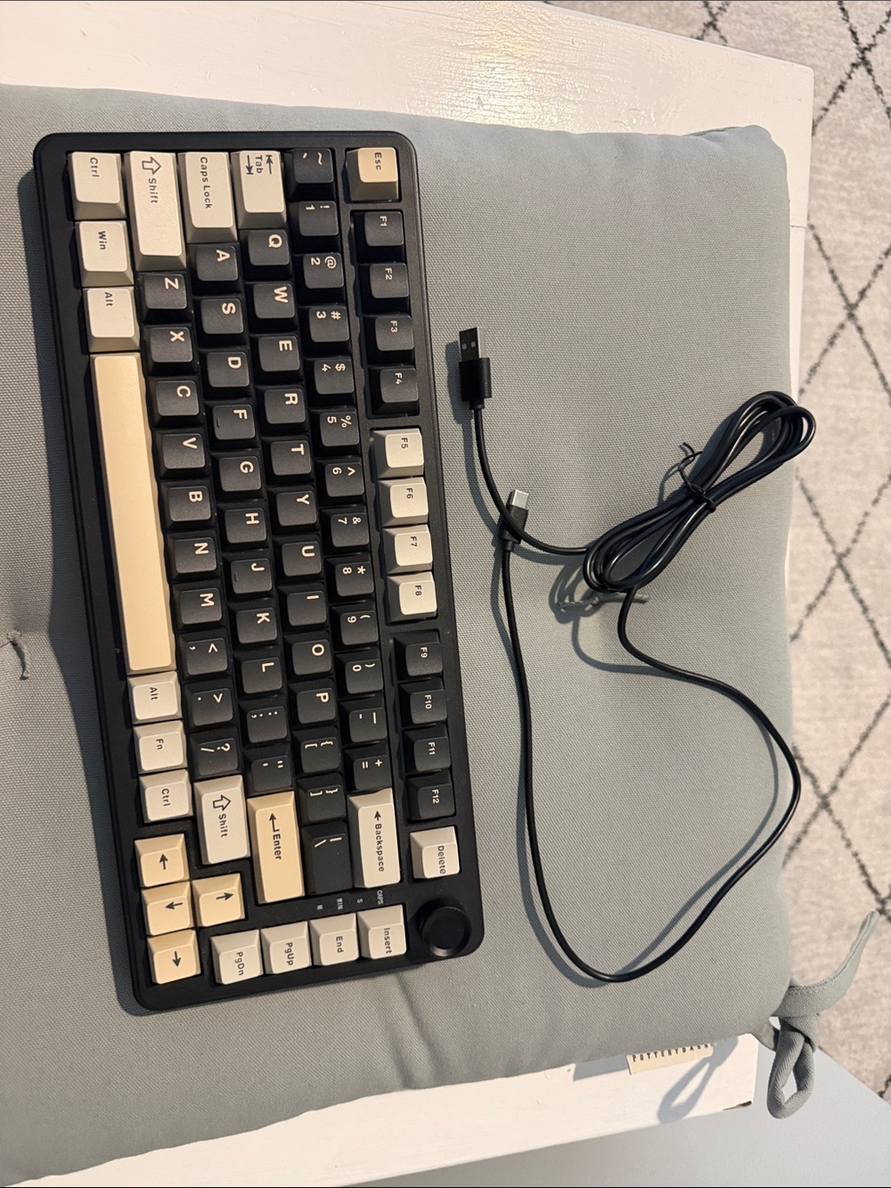 Compact Black & Cream Mechanical USB Keyboard with Wired Connectivity-like new